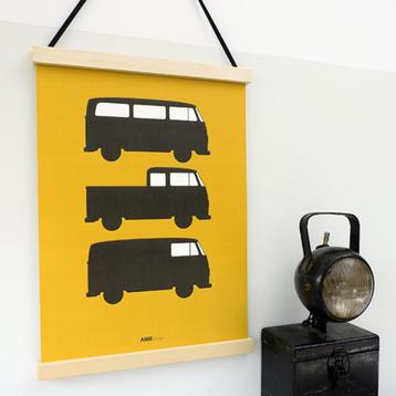 Kinderposter Poster 3 Bussen Okergeel A3 ANNIdesign beschikbaar voor biedingen