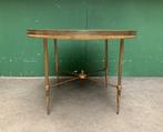Ronde salontafel messing met zwart glas -vintage retro tafel, Ophalen, Gebruikt, 50 tot 100 cm, 50 tot 100 cm