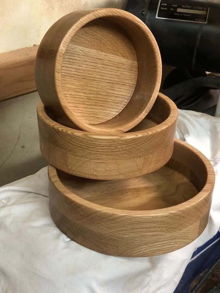 Set eikenhouten schalen, Huis en Inrichting, Woonaccessoires | Schalen en Manden, Nieuw, Schaal, Rond, Hout, Ophalen of Verzenden