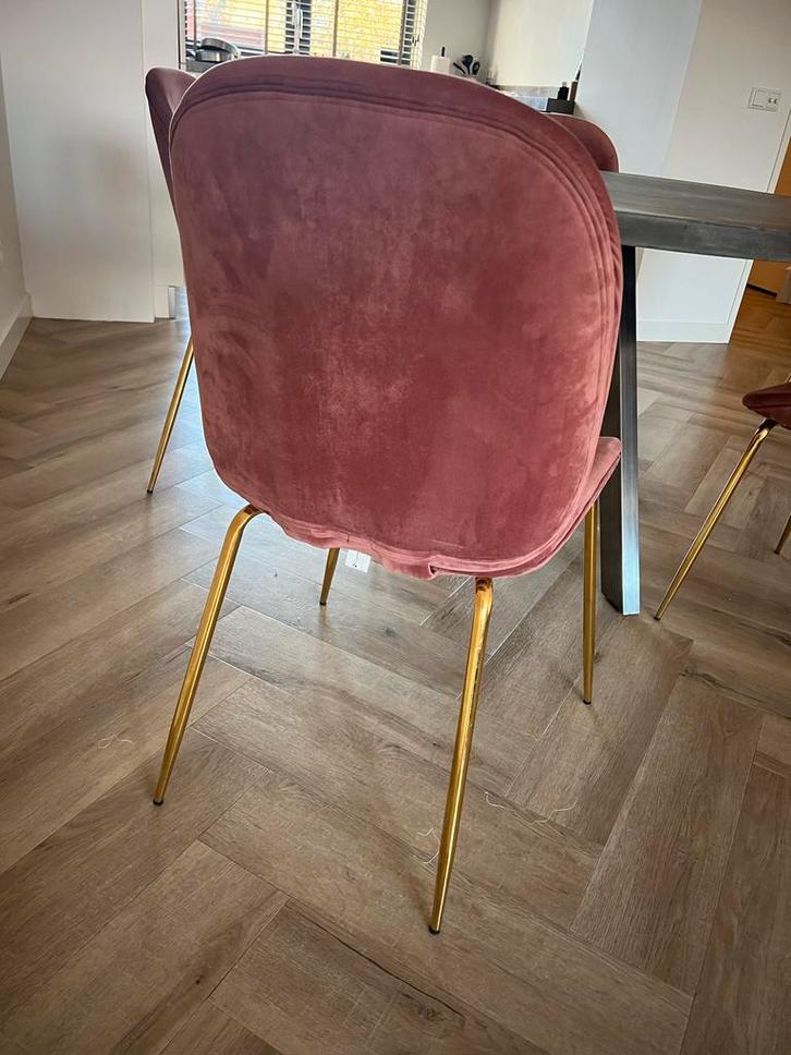 4 Velvet oud roze eetkamerstoelen, Huis en Inrichting, Stoelen, Zo goed als nieuw, Vier, Stof, Overige kleuren, Ophalen