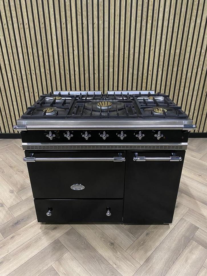 Luxe lacanche Zwart/Blinkend Chroom 100cm Gas + Warmhoudkast, Witgoed en Apparatuur, Fornuizen, Zo goed als nieuw, Vrijstaand