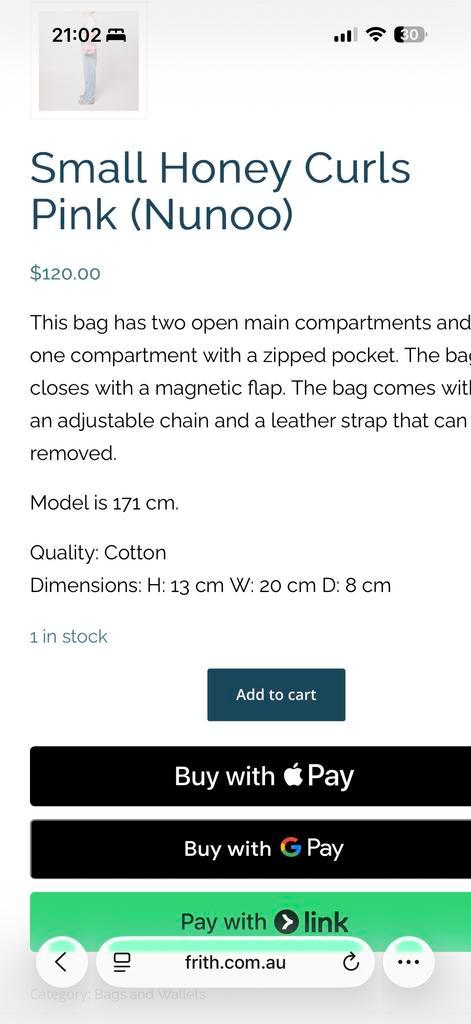 Nunoo Small Honey Curls Tas, Sieraden, Tassen en Uiterlijk, Tassen | Damestassen, Zo goed als nieuw, Schoudertasje, Roze, Ophalen of Verzenden