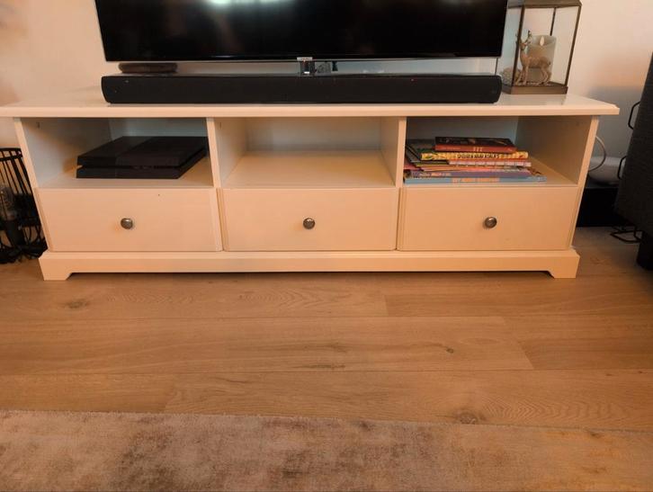 Witte TV Meubel met Opbergruimte, Huis en Inrichting, Kasten | Televisiemeubels, Zo goed als nieuw, Minder dan 100 cm, 100 tot 150 cm