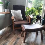 ⭐ Rokersstoel met leren voetenbankje, Ophalen, Zo goed als nieuw, Hout
