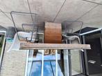 vierkante bamboe eettafel met glasplaat, Huis en Inrichting, Ophalen, Gebruikt, 50 tot 100 cm, 100 tot 150 cm