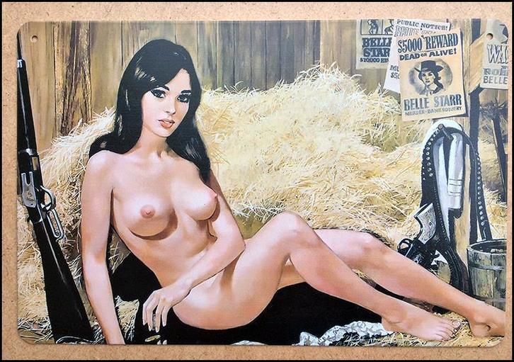 Wilde Westen Naakte Pin Up Retro Metalen western Wandbord, Huis en Inrichting, Woonaccessoires | Wanddecoraties, Nieuw, Ophalen of Verzenden