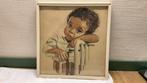 Kinderkamer prentje, kindje bij hek, Antiek en Kunst, Kunst | Schilderijen | Klassiek, Ophalen of Verzenden