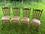 Gratis! 4 massief houten stoelen met leren bekleding, Huis en Inrichting, Stoelen, Ophalen, Gebruikt, Bruin, Hout