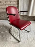 Oude Mat Chroom Gispen 413 Fauteuil Authentiek Bordeauxrood, Ophalen, Minder dan 75 cm, Zo goed als nieuw, Metaal