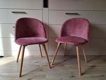 2 roze velvet eetkamerstoelen 