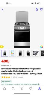 Inventum vrijstaand fornuis en elektische oven VFG6034WGRVS, Witgoed en Apparatuur, Fornuizen, Gebruikt, Verzenden, 4 kookzones