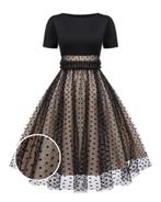Zwarte, vintage 50s jurk polkadot 2XL XXL, Kleding | Dames, Nieuw, Ophalen of Verzenden, Onder de knie, Maat 46/48 (XL) of groter