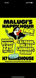 Malugi happy hour 2x tickets ade, Tickets en Kaartjes, Twee personen