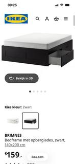 IKEA BRIMNES, bedframe met 4 opberglades zwart, 140x200 cm, Ophalen of Verzenden, Zo goed als nieuw, Tweepersoons, 140 cm