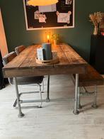 Mooie steigerhouten tafel met bijpassende bank, Ophalen, Zo goed als nieuw, Vijf personen of meer, 150 tot 200 cm