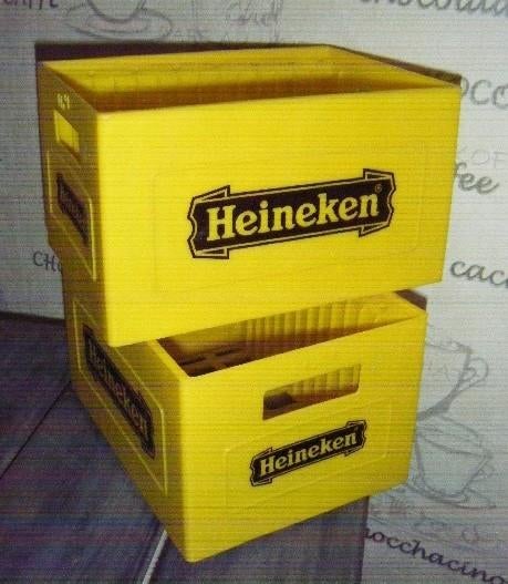 Heineken kratjes voor cd's geel 2 stuks, Verzamelen, Biermerken, Ophalen, Gebruikt, Overige typen, Heineken