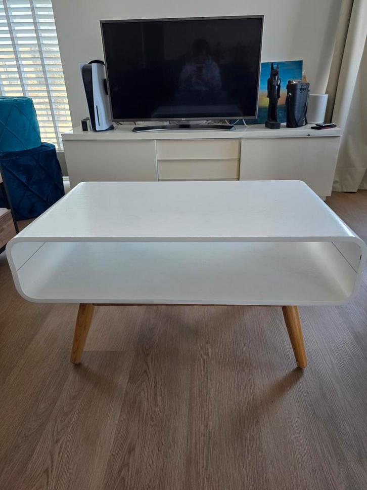 Witte Riviera Maison bijzettafel/koffietafel gelakt, Huis en Inrichting, Tafels | Salontafels, Gebruikt, Minder dan 50 cm, 50 tot 100 cm