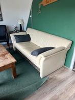 Beige leren bank, mag weg voor klein bedrag, Huis en Inrichting, Ophalen, 150 tot 200 cm, Tweepersoons, Zo goed als nieuw