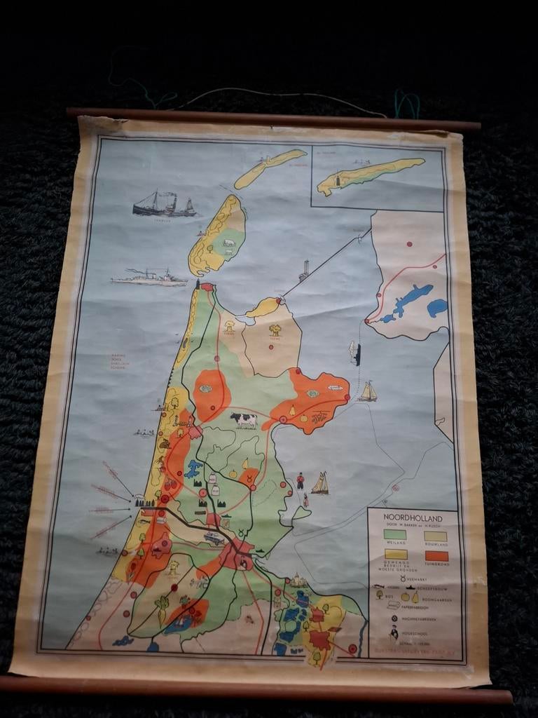 Oude schoolkaart Noord- Holland Bakker en Rusch, Antiek en Kunst, Ophalen, Aardrijkskunde