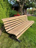 Nieuwe gietijzeren tuinbank met eiken houten zitting, 4 zitplaatsen, Hardhout, Nieuw, Ophalen of Verzenden