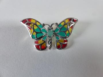 Mooie Zilveren Tiffany Vlinder met Smaragdje Hanger / Broche beschikbaar voor biedingen