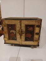 juwelen kastje. hout, beschilderd, gelakt, textiel, koper, Antiek en Kunst, Ophalen of Verzenden