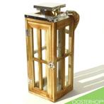 Nautische Windlicht Lantaarn Hout Glas Chroom | 34 cm, Gebruikt, 25 tot 50 cm, Ophalen of Verzenden, Kandelaar