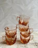 6 vintage glazen kopjes roze glas setprijs, Antiek en Kunst, Antiek | Glas en Kristal, Ophalen of Verzenden