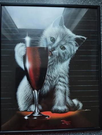 28 x 35 cm Fotolijst Kat met wijn - H. Williams  beschikbaar voor biedingen