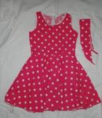 Leuk roze/wit gestipte ROCK & ROLL/ROCKABILLY jurk +haarband, Ophalen, Gebruikt, 146 t/m 152, Meisje