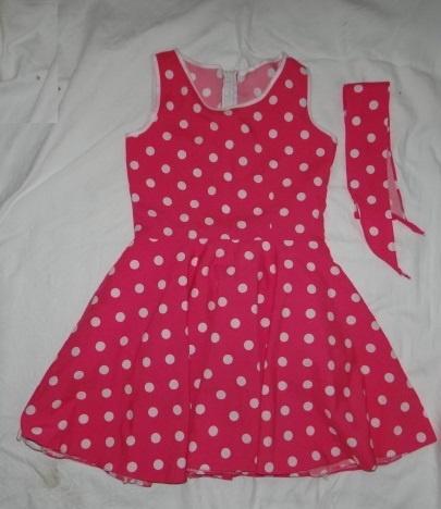 Leuk roze/wit gestipte ROCK & ROLL/ROCKABILLY jurk +haarband, Kinderen en Baby's, Carnavalskleding en Verkleedspullen, Gebruikt