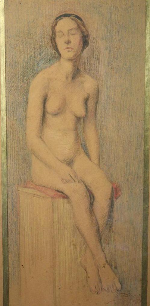 Mooi groot pastel van een naakt, Antiek en Kunst, Kunst | Schilderijen | Klassiek, Ophalen of Verzenden