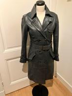 Lederen lange jas vintage. Blauw S mission Blue, Blauw, Ophalen of Verzenden, Maat 36 (S), Gedragen