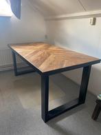 Houten eettafel met stalen poten, Huis en Inrichting, Ophalen, 50 tot 100 cm, Zo goed als nieuw, Vijf personen of meer