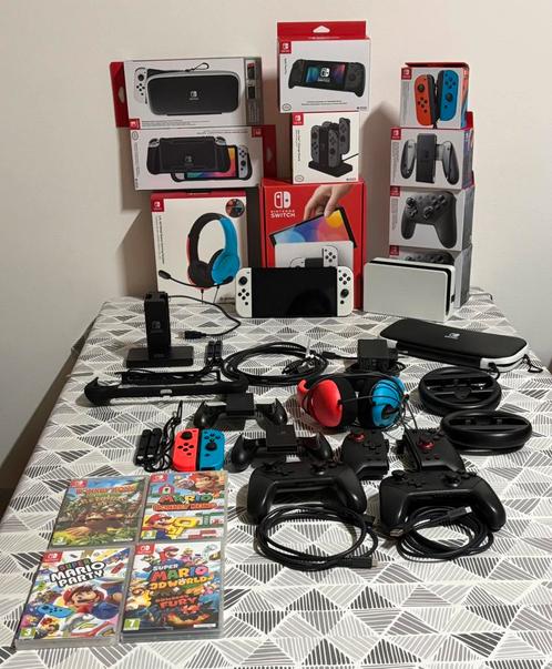 Nintendo Switch OLED inclusief nieuwe accessoires en games, Spelcomputers en Games, Spelcomputers | Nintendo Switch, Nieuw, Switch OLED