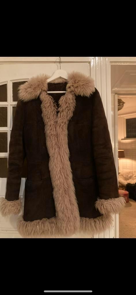 Vintage Suède Lammy Coat, Kleding | Dames, Jassen | Winter, Gedragen, Maat 38/40 (M), Bruin, Ophalen of Verzenden