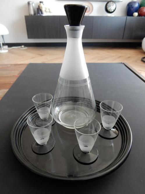 Likeurstel Art Deco gesatineerd, Antiek en Kunst, Antiek | Glas en Kristal, Ophalen of Verzenden