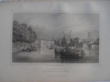 039 / Utrecht de Weerdpoort en Oude Rijn Staalgravure 1860 beschikbaar voor biedingen