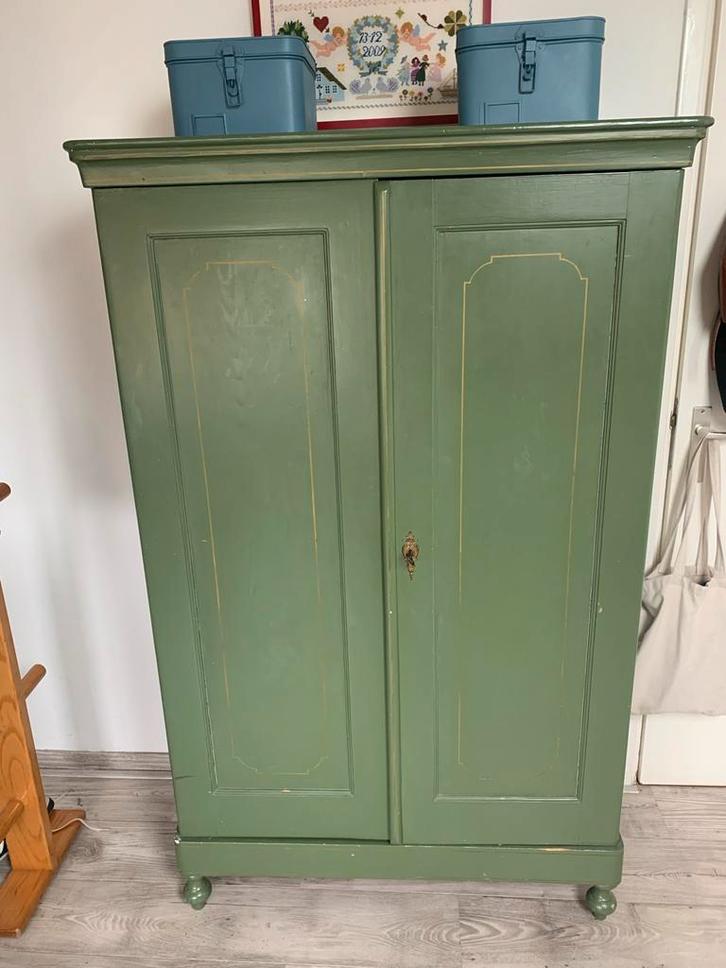 Groene Vintage Linnenkast - Brocante Stijl, Huis en Inrichting, Kasten | Kledingkasten, Gebruikt, 150 tot 200 cm, 50 tot 100 cm