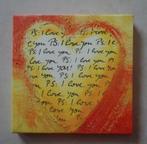 Te koop canvasdoek met tekst "PS: I Love You" van 20 x 20 cm, Huis en Inrichting, Ophalen of Verzenden, Zo goed als nieuw