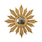 Vintage Houten Sunburst Zonnespiegel Convex Frankrijk 51cm, Gebruikt, Rond, Ophalen of Verzenden, Minder dan 100 cm