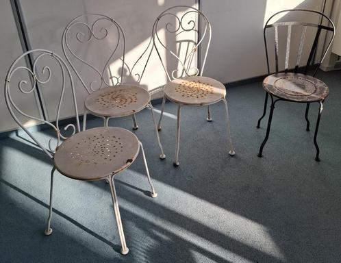 Nostalgische tuinstoelen 4 stuks - Brocante, Tuin en Terras, Tuinstoelen, Gebruikt, Metaal, Ophalen