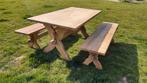 Kloostertafel met banken | massief eiken, Huis en Inrichting, Tafels | Eettafels, Ophalen, Gebruikt, Vijf personen of meer, Rechthoekig