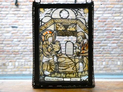 Glas in lood hanger Kerststal Nativité S.Mulhouse Kerst, Antiek en Kunst, Antiek | Religie, Ophalen of Verzenden