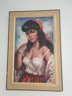 Brocante schilderij zigeuner meisje, Ophalen of Verzenden