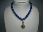 Antieke 14 karaat Zeeuwse Knoophanger met Lapis-Lazuli Colli, Verzenden, Goud, Ketting, Met edelsteen