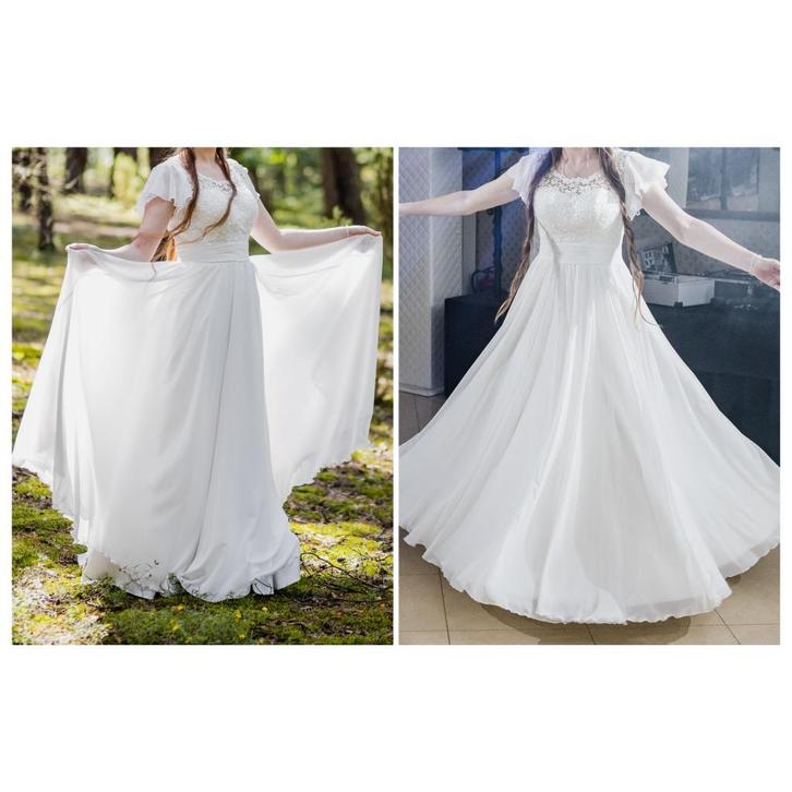 Trouwjurk met vlindermouwen en korset + maxi sluier parels, Kleding | Dames, Trouwkleding en Trouwaccessoires, Zo goed als nieuw