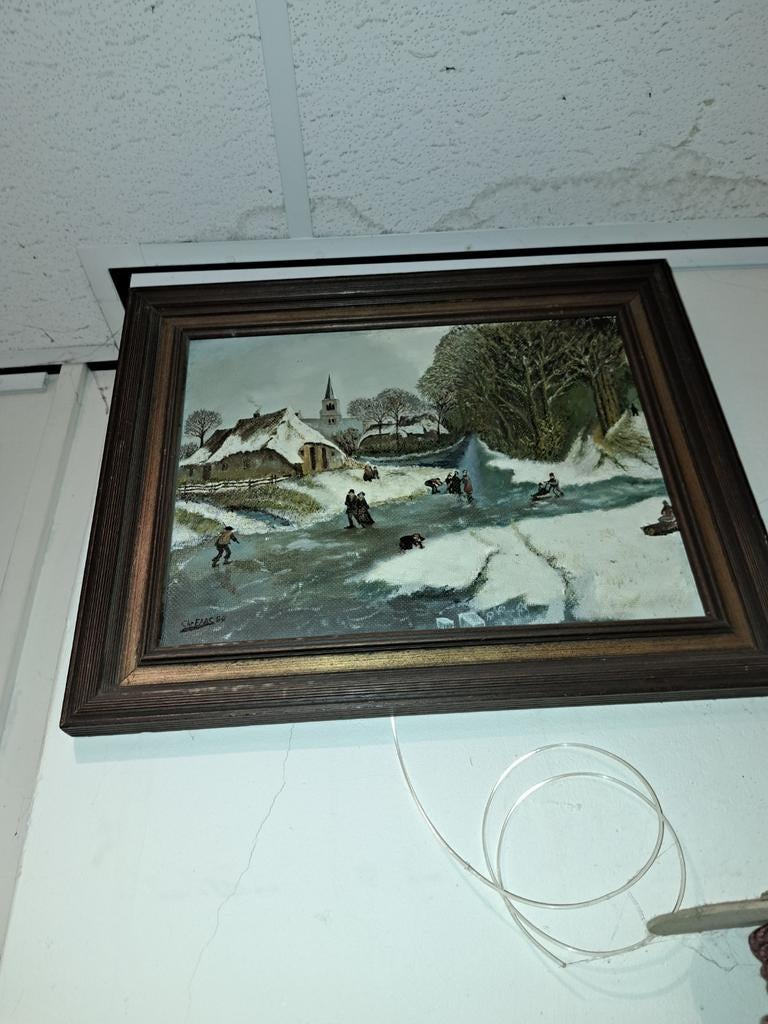 Schilderij Winterlandschap met Schaatsers, Antiek en Kunst, Kunst | Schilderijen | Klassiek, Ophalen