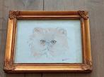 Klassieke tekening van een kat/poes, gesigneerd, Ophalen