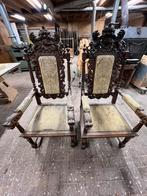 Antieke set van twee gesneden eikenhouten stoelen, Antiek en Kunst, Antiek | Meubels | Stoelen en Banken, Ophalen
